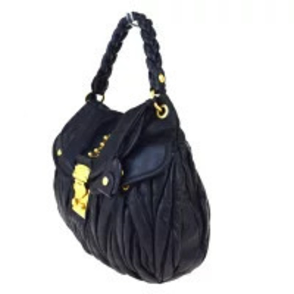 Miu Miu Lambskin Coffer Black Hobo Matelasse Leather Bag Black